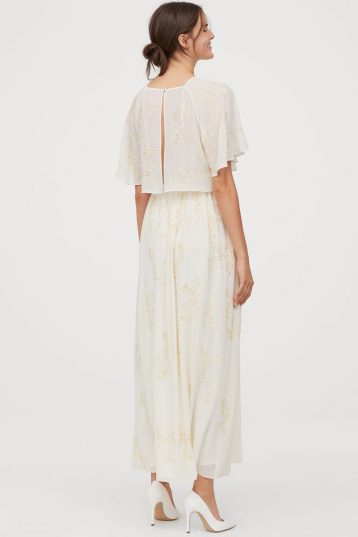 H&M Sequin-embroidered angel sleeve long maxi dress Cream