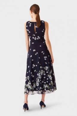 Hobbs Carly Floral Print Dress Navy Ivory