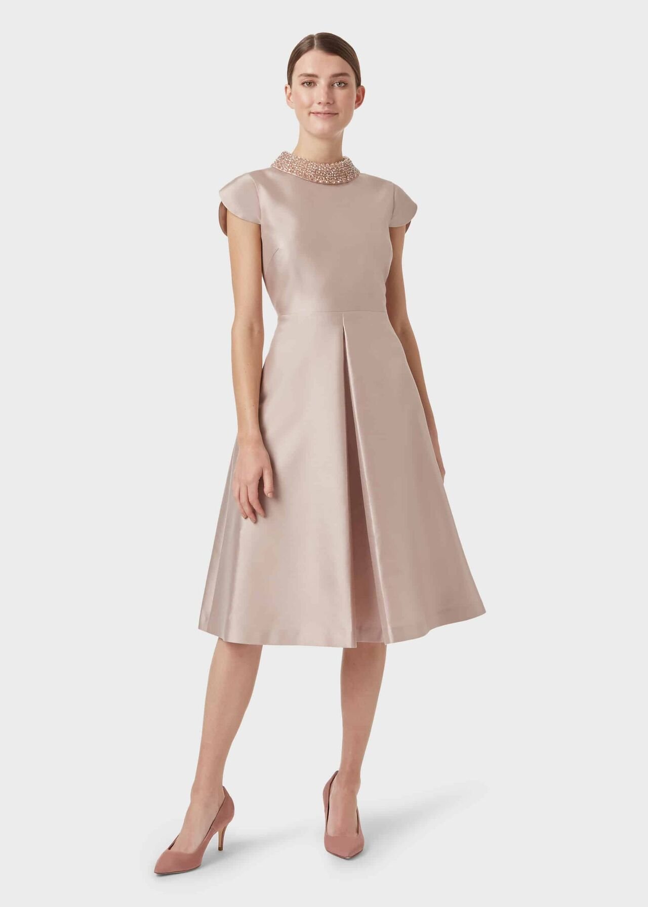 Hobbs Cristie Embellished Neck A Line Dress Oyster Myonewedding Co Uk