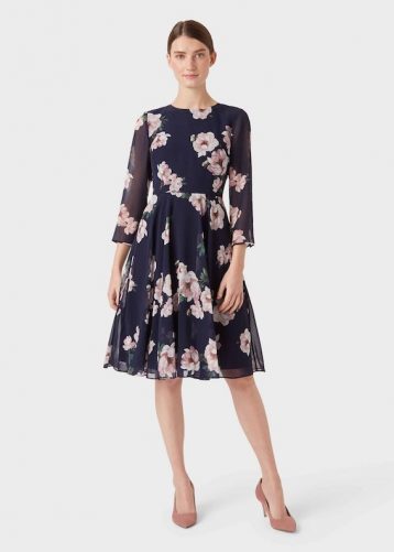 Hobbs Norah Floral Sleeve Dress Midnight Navy Pink