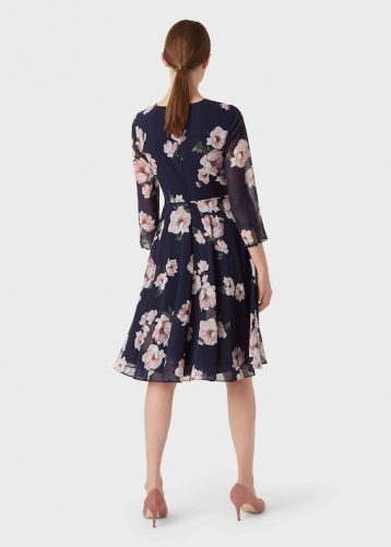 Hobbs Norah Floral Sleeve Dress, Midnight Navy/Pink - Image 2