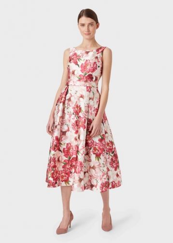 Hobbs Valeria Floral Print A-line Dress Peony Pink Multi