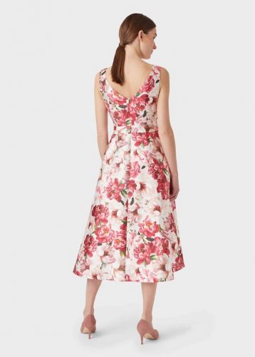 Hobbs Valeria Floral Print A-line Dress, Peony Pink/Multi - Image 2