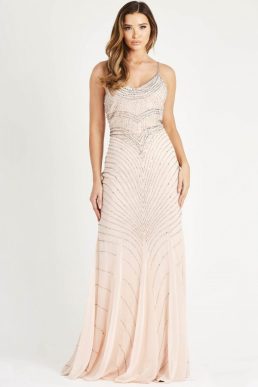 Lace & Beads Monet Nude Maxi Embellished Dress