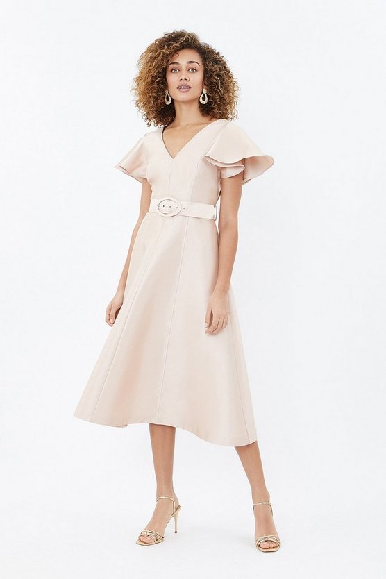 mink belted full midi dress