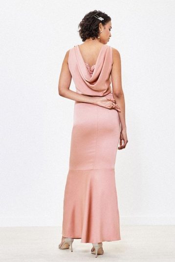 Oasis Amelia High Neck Cowl Back Bridesmaid Dress Light Pink