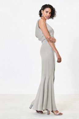 Oasis Amelia High Neck Cowl Back Bridesmaid Dress Pale Grey