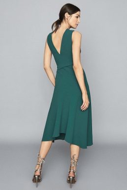Reiss Marling Wrap Front Midi Dress Teal Forest Green