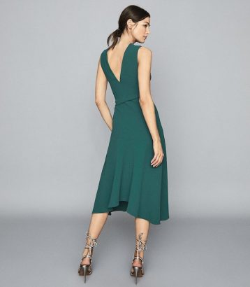 Reiss Marling Wrap Front Midi Dress Teal Forest Green