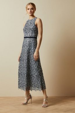 Ted Baker EDELLA Floral lace evening dress Blue Ivory
