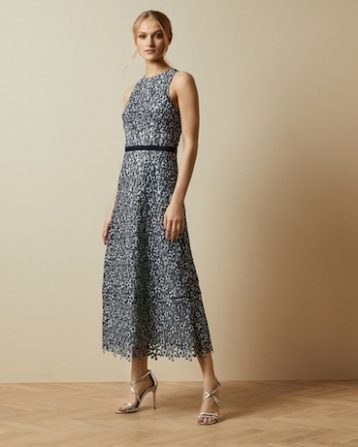 Ted Baker EDELLA Floral lace evening dress Blue Ivory