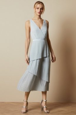 Ted Baker MELODI Pleated sleeveless midi dress Light Blue Mint