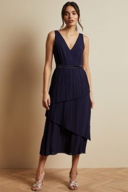 Ted Baker MELODI Pleated sleeveless midi dress Navy