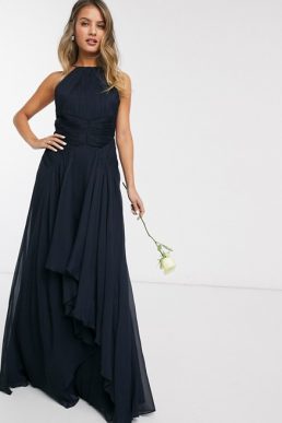 ASOS DESIGN Bridesmaid pinny maxi dress with ruched bodice and layered skirt detail