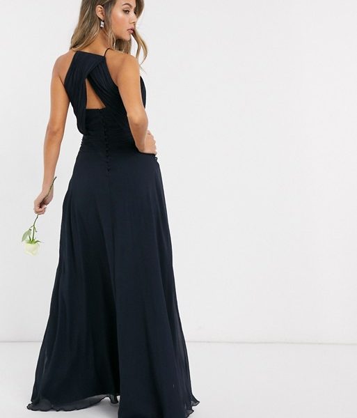 asos design bridesmaid pinny maxi dress with ruched bodice