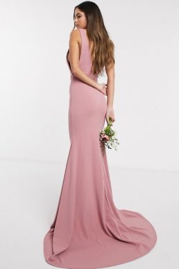 Missguided Bridesmaid low back Maxi dress blush Pink