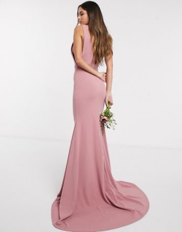 Missguided Bridesmaid low back Maxi dress blush Pink