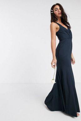 ASOS DESIGN Bridesmaid button back maxi dress with pleated bodice detail Navy