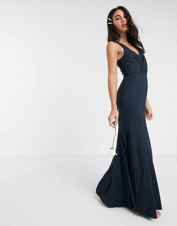 ASOS DESIGN Bridesmaid button back maxi dress with pleated bodice detail Navy
