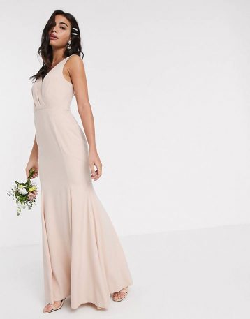 ASOS DESIGN Bridesmaid button back maxi dress with pleated bodice detail Soft Blush