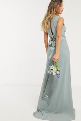 ASOS DESIGN Bridesmaid cowl front maxi dress with button back detail Sage Green