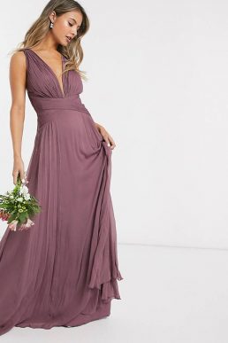 ASOS DESIGN Bridesmaid ruched bodice drape maxi dress with wrap waist