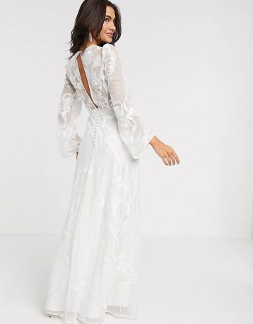 ASOS EDITION embroidered wedding dress blouson sleeve Ivory