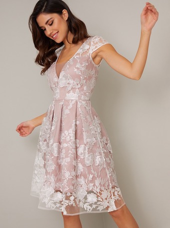 pink floral embroidered dress