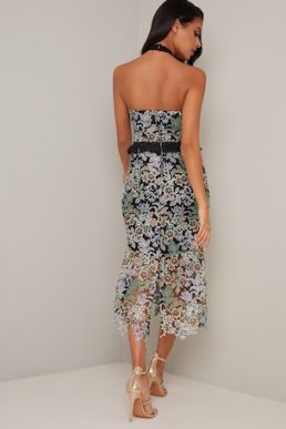 Chi Chi Jaelana Halter Shift Dress Green Black Multi