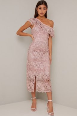 Chi Chi Kellen Lace One Shoulder Dress Mink Light Pink