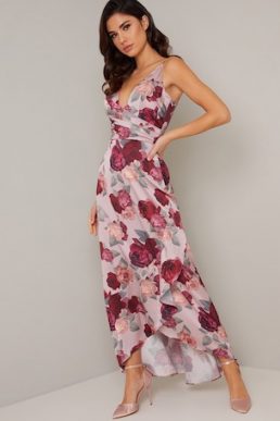 Chi Chi Mabel Floral Wrap Maxi Dress Pink Blush