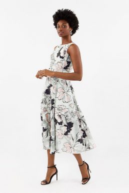 Coast Clipped Jacquard Full Midi Dress Light Grey Blush