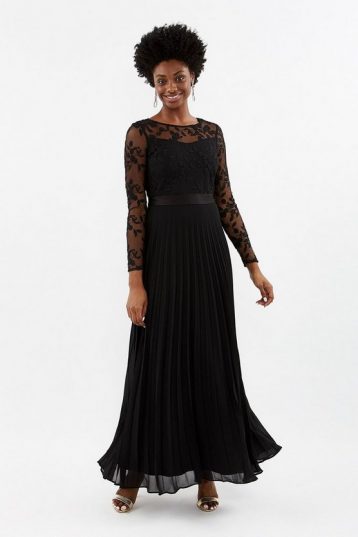 Coast Embroidered Long Sleeve Maxi Bridesmaid Dress Black