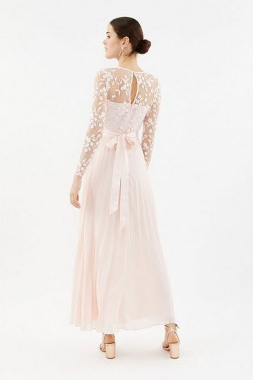 Coast Embroidered Long Sleeve Maxi Bridesmaid Dress, Blush/Pale Pink - Image 2