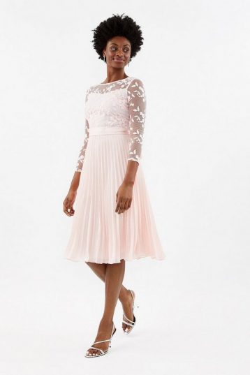 Coast Embroidered Long Sleeve Midi Bridesmaid Dress Blush Light Pink