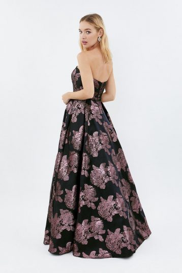 Coast Floral Jacquard Bandeau Maxi Dress Pink Black