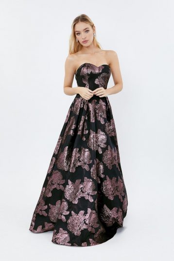 Coast Floral Jacquard Bandeau Maxi Dress Pink Black