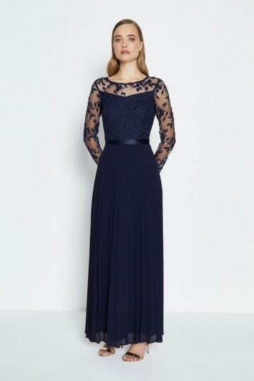 Coast Embroidered Long Sleeve Maxi Bridesmaid Dress, Navy Blue - Image 2