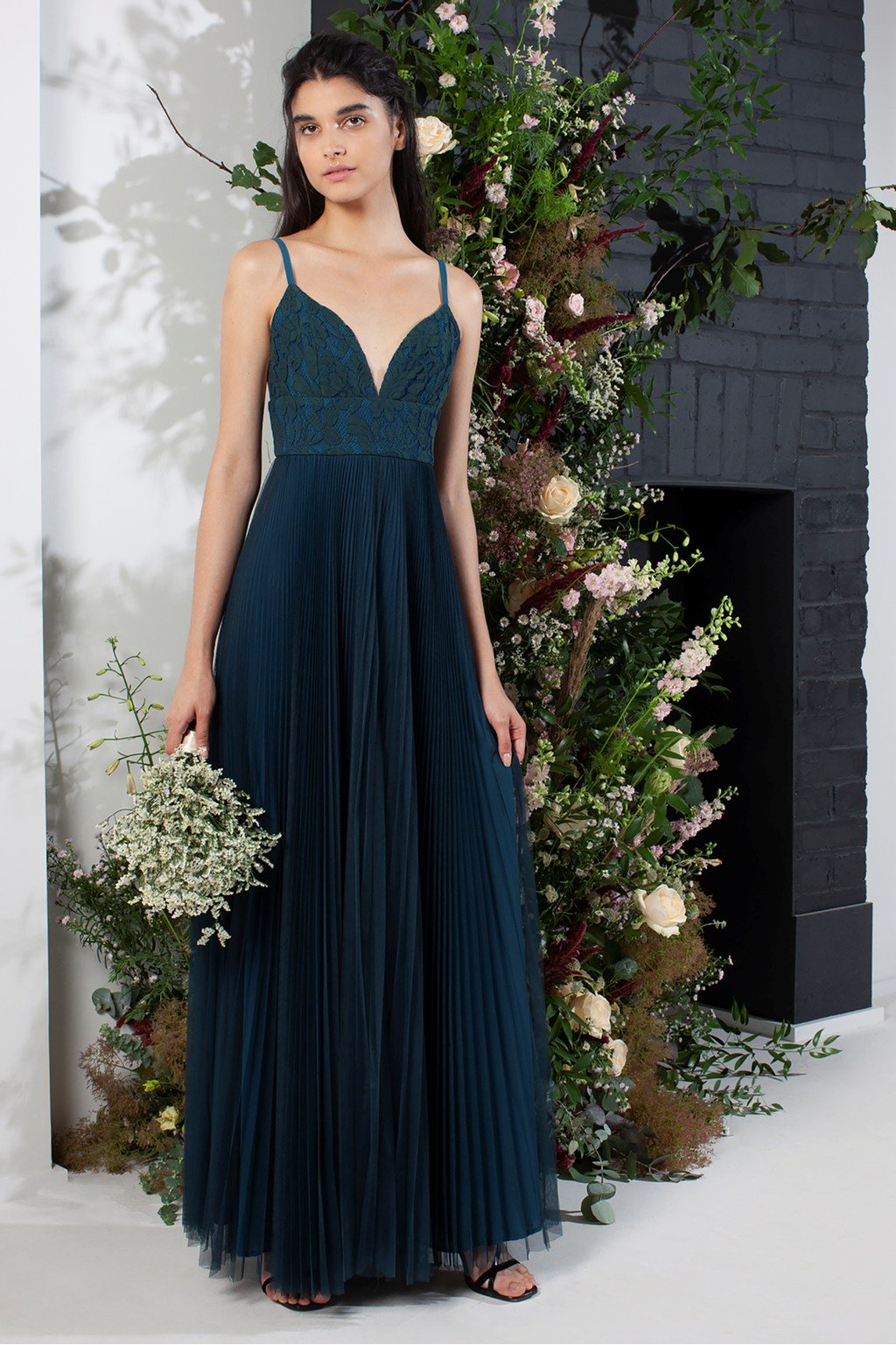 French Connection Farva Lace Mix Maxi Bridesmaid Dress Blue