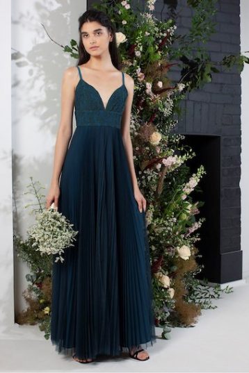 French Connection Farva Lace Mix Maxi Bridesmaid Dress Blue