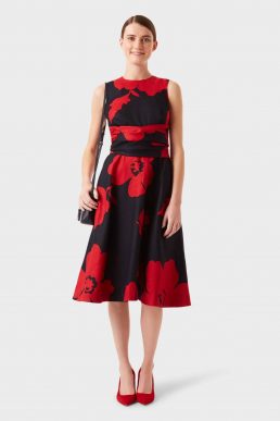 Hobbs Linen Twitchill Floral Print Dress Navy Red