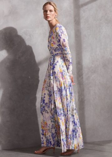 Phase Eight Daryl Pleated Maxi Dress Blue White Multi