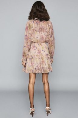 Reiss Cari Floral Print Sleeve Smock Dress Pink Multi