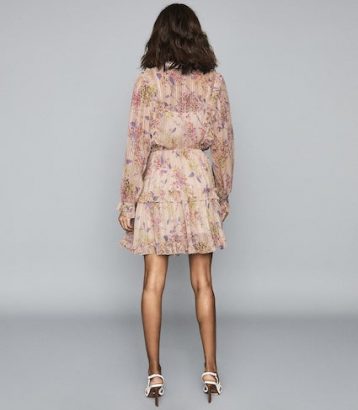 Reiss Cari Floral Print Sleeve Smock Dress Pink Multi