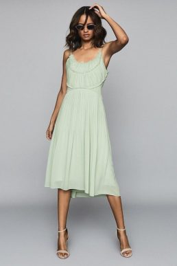 Reiss Thora Pleated Chiffon Dress Aqua Pale Green