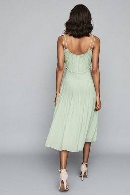 Reiss Thora Pleated Chiffon Dress Aqua Pale Green