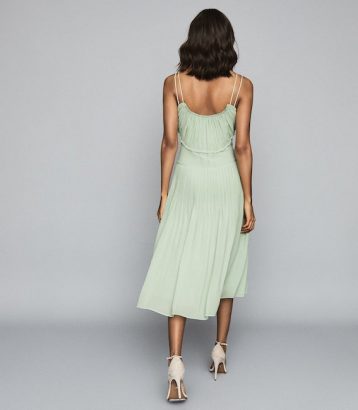 Reiss Thora Pleated Chiffon Dress Aqua Pale Green