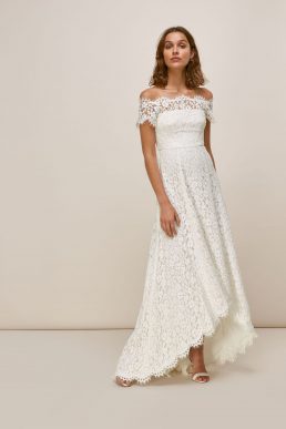 Whistles Rose Lace Bardot High Low Wedding Dress Ivory