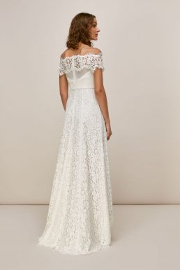 Whistles Rose Lace Bardot High Low Wedding Dress Ivory