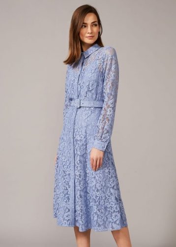 Phase Eight Autumn Lace Belted Dress, Blue